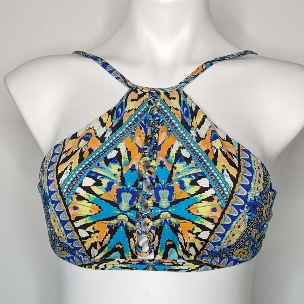 Bar III blue orange kaleidoscope bikini top S